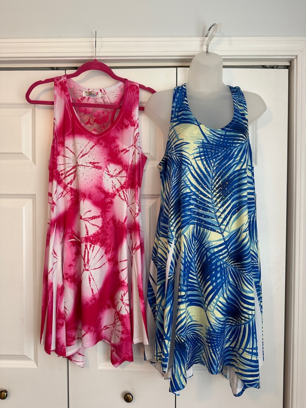 Women’s Pink and blue Tie-Dye Swim Coverup - Lightweight Beach Dresses set of 2